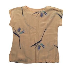 Career‎ CG Guild Peach ladies Top Short Sleeve Tropical Bird of Paridise